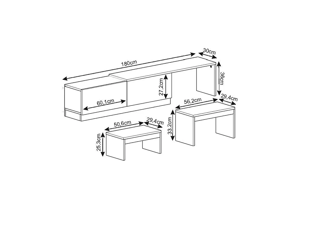 Meuble TV en bois "Nest" - 180 x 30 x 36 cm - Gris