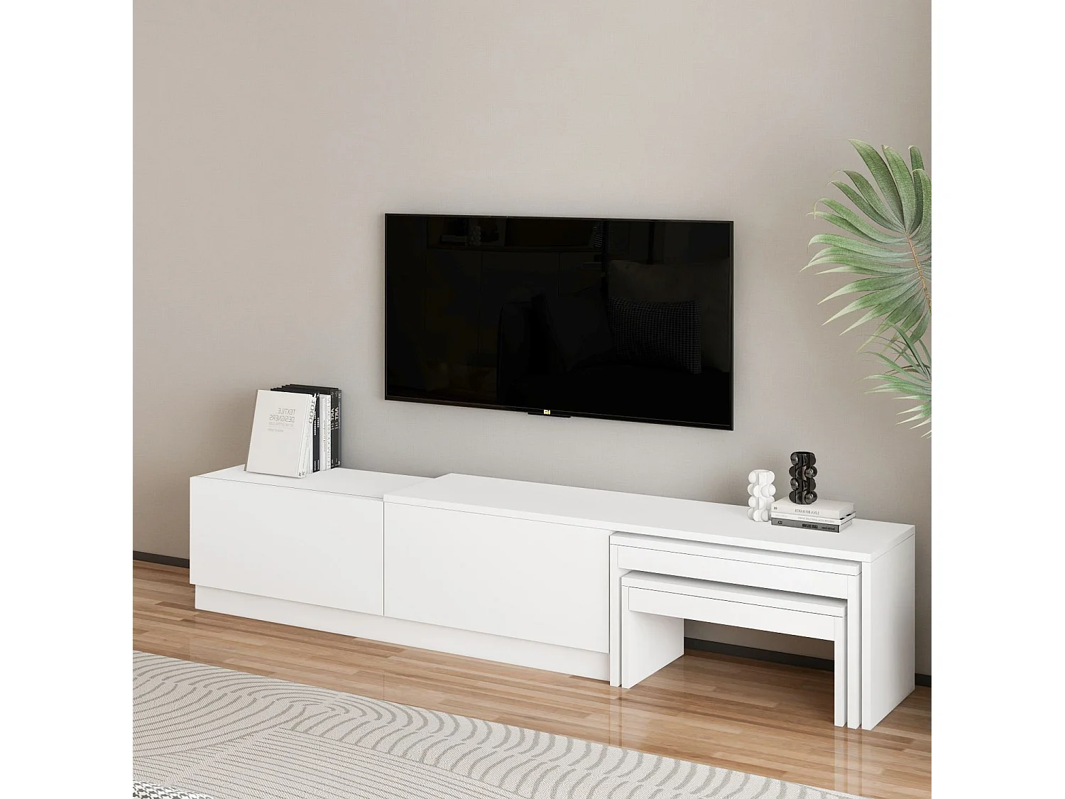 Meuble TV en bois "Nest" - 180 x 30 x 36 cm - Blanc