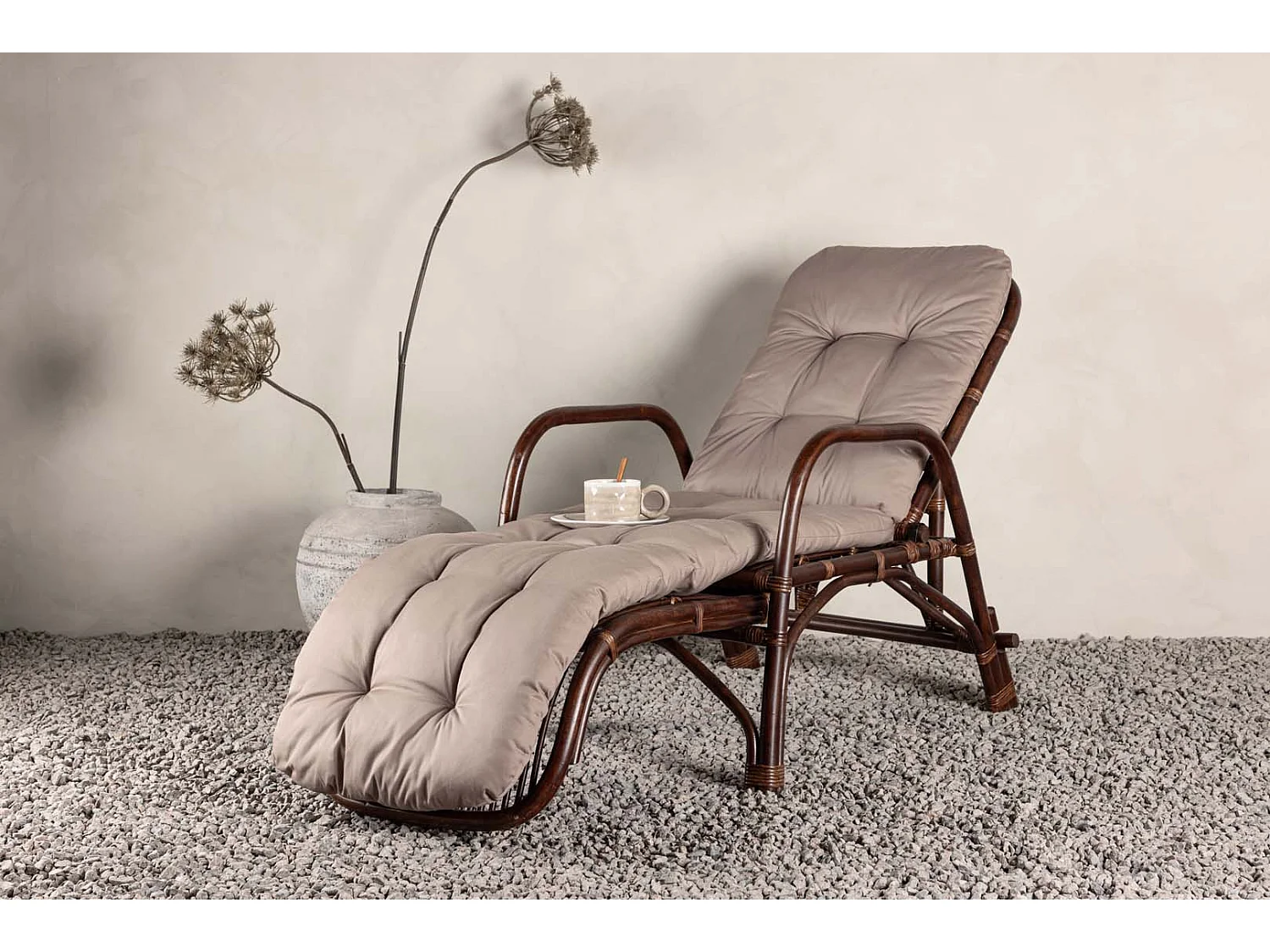 Chaise Longue en Rotin "Nella" 177cm Noyer
