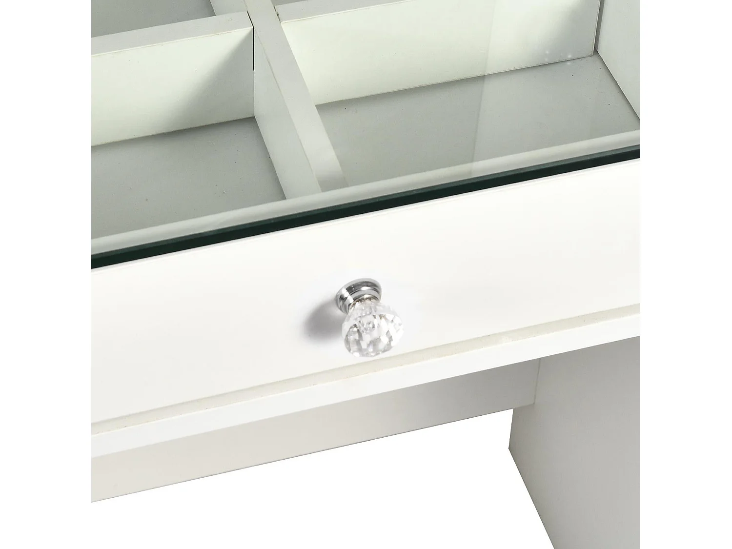 Coiffeuse moderne avec 13 tiroirs et plateau en verre transparent L120cm Probeauty Blanc