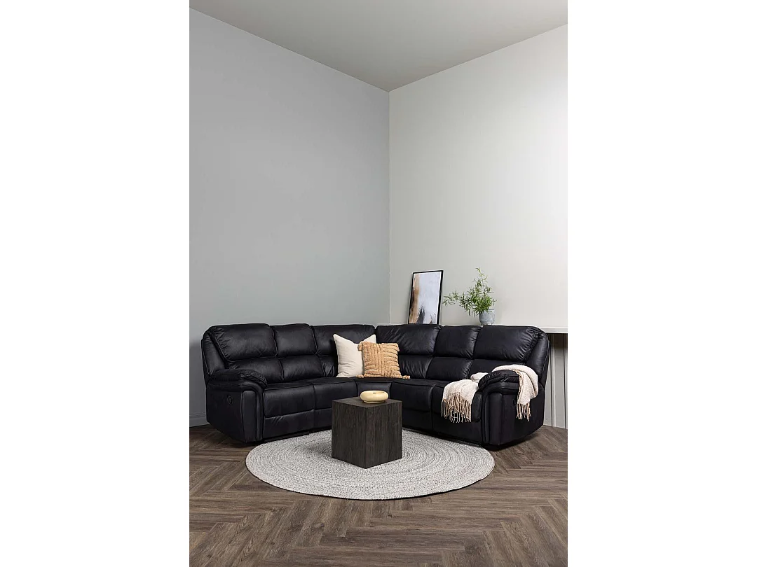 Saranda Ecksofa, elektrischer Recliner mit Fußstütze schwarz.