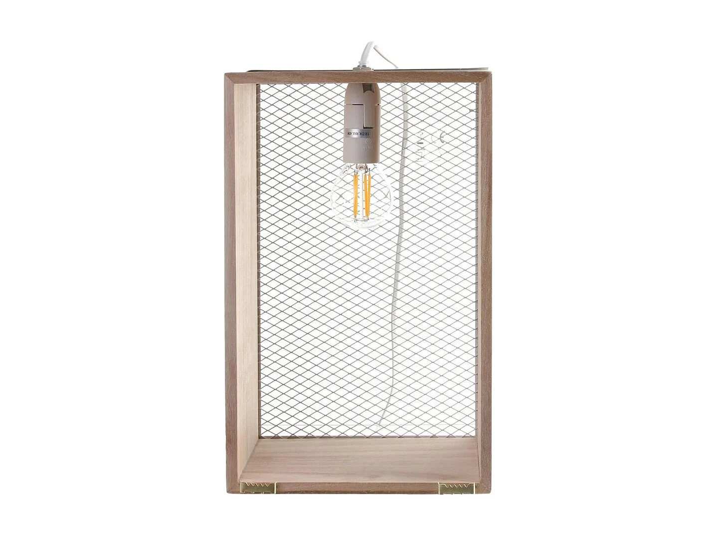 Lampe à Poser Bois & Métal "Cadre" 29cm Blanc & Naturel
