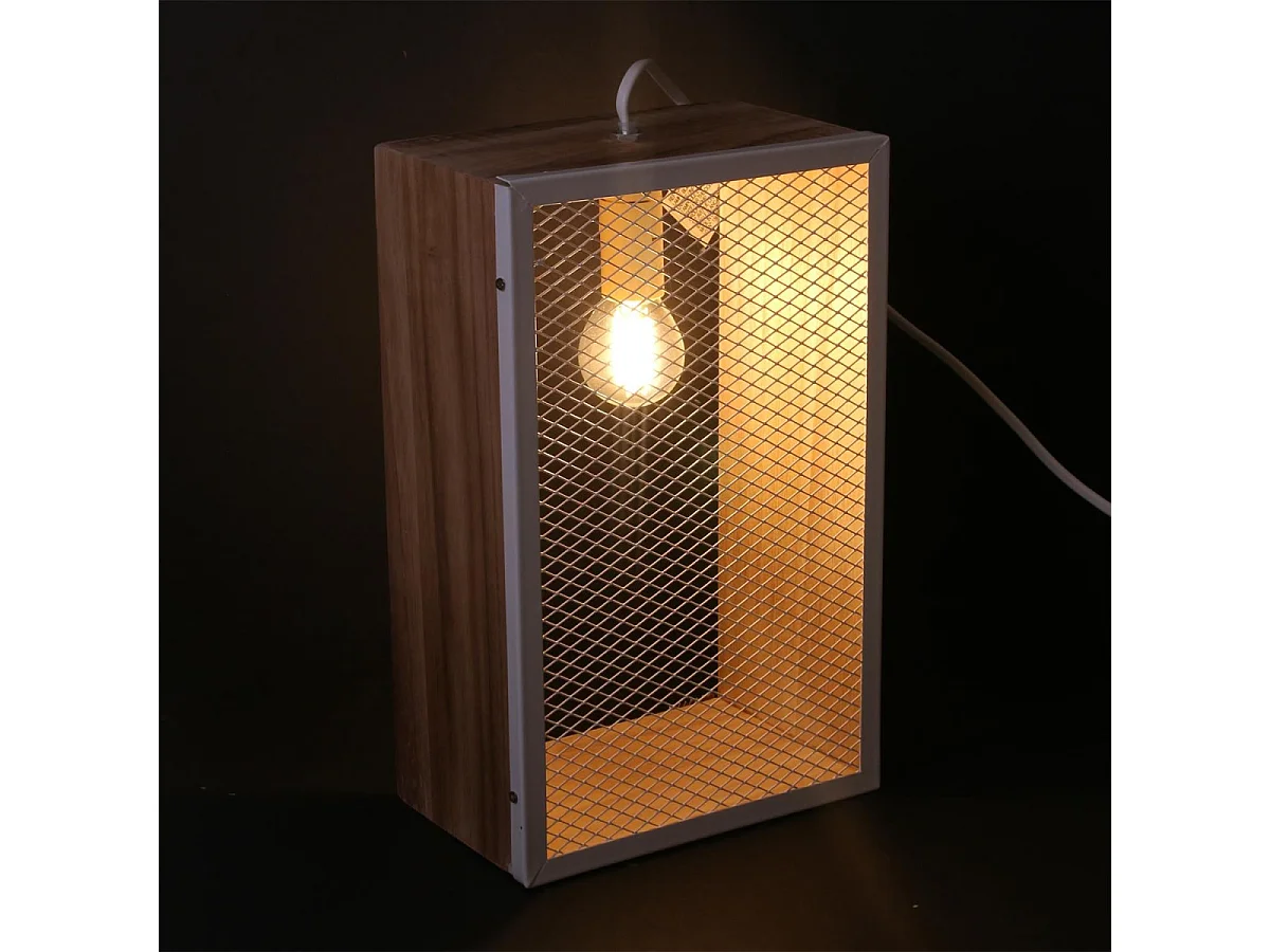 Lampe à Poser Bois & Métal "Cadre" 29cm Blanc & Naturel