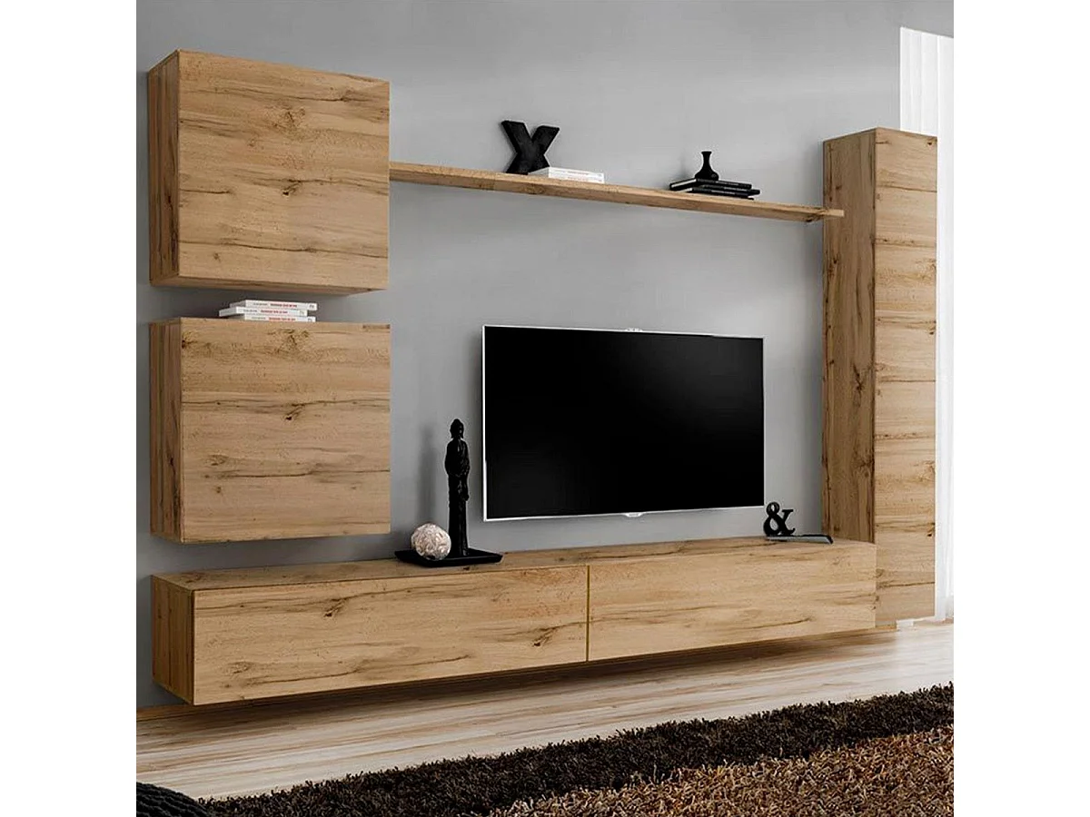 Meuble TV Mural Design "Switch VIII" 280cm Naturel