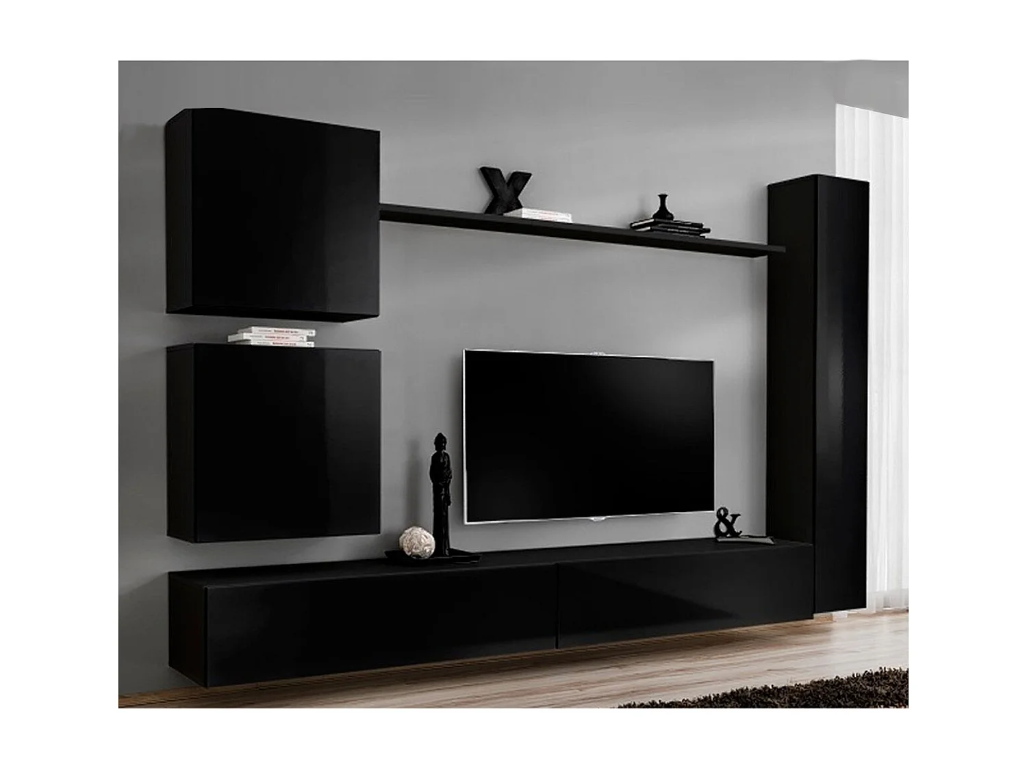 Meuble TV Mural Design "Switch VIII" 280cm Noir