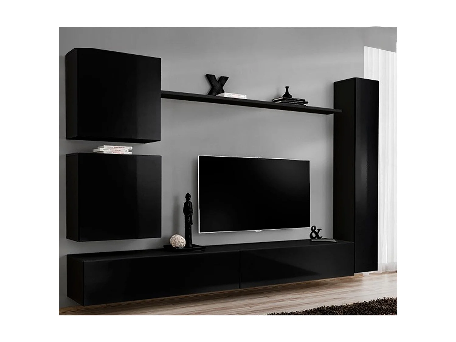 Meuble TV Mural Design "Switch VIII" 280cm Noir