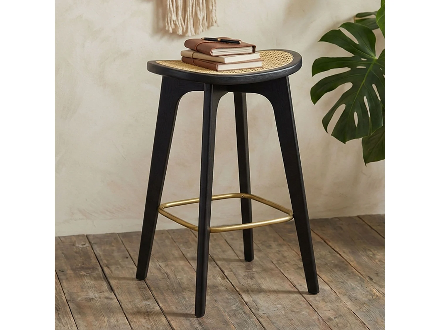 Tabouret de bar Yokori en cannage et Bambou Noir