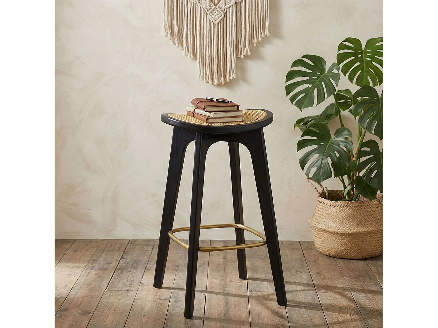 Tabouret de bar Yokori en cannage et Bambou Noir