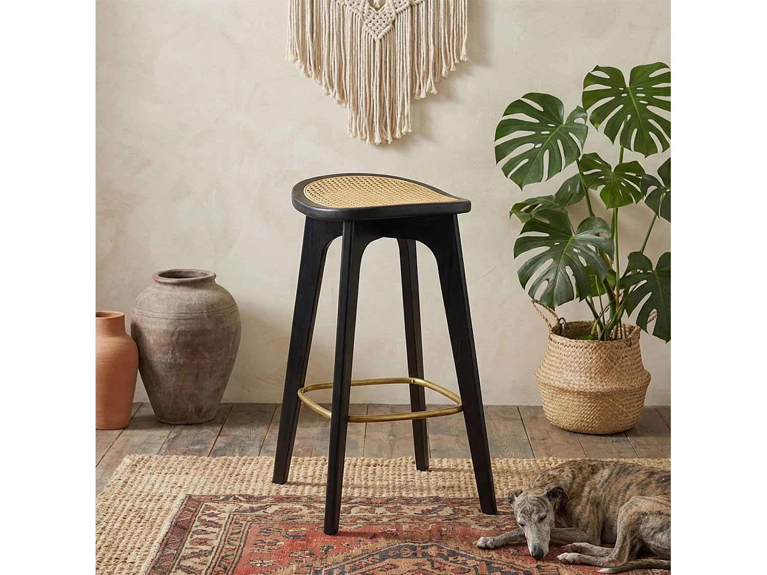 Tabouret de bar Yokori en cannage et Bambou Noir