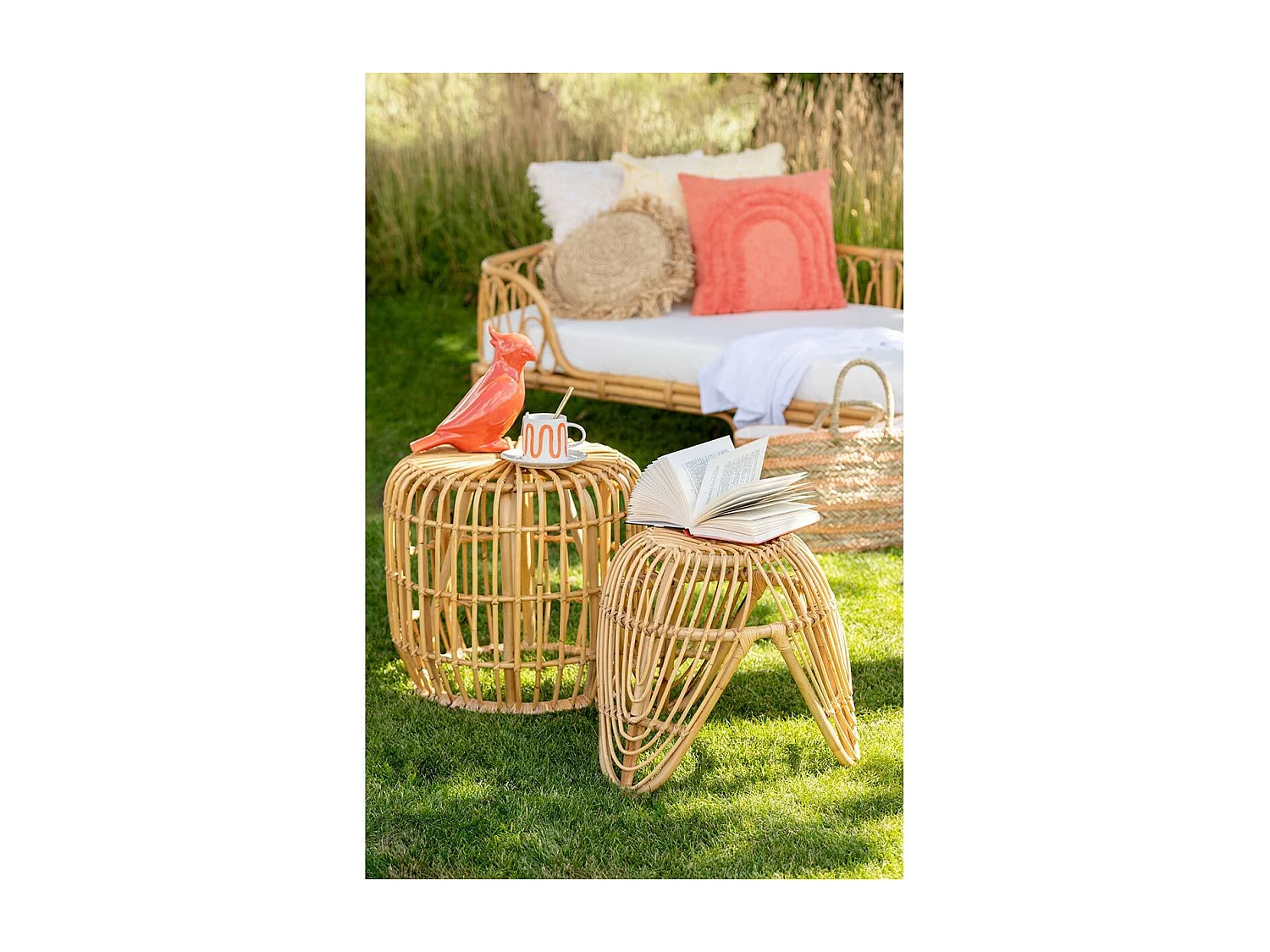 Tabouret Design en Rotin "Léa" 44cm Naturel
