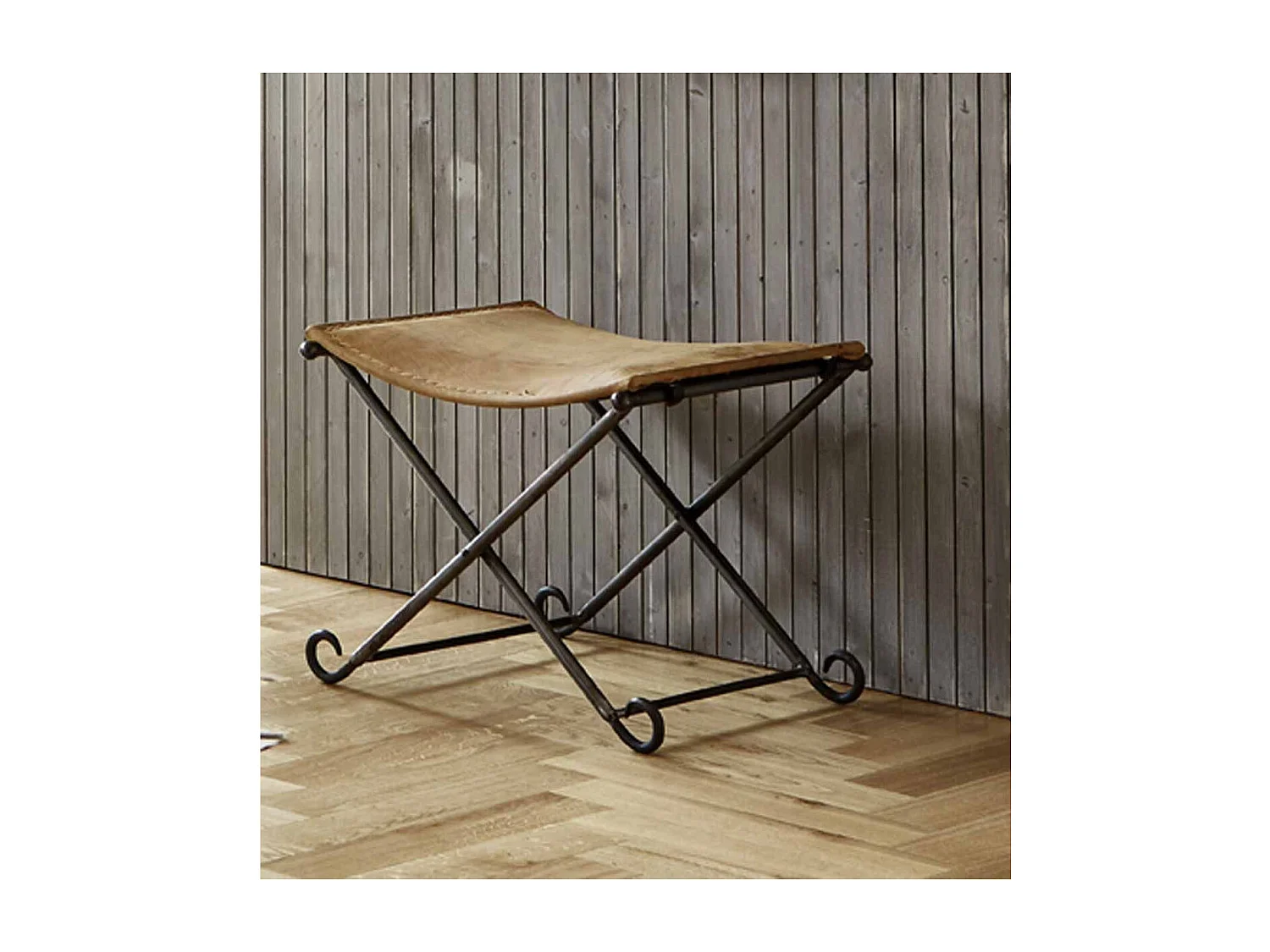 Tabouret Pliable en Cuir "Rodéo" 58cm Marron