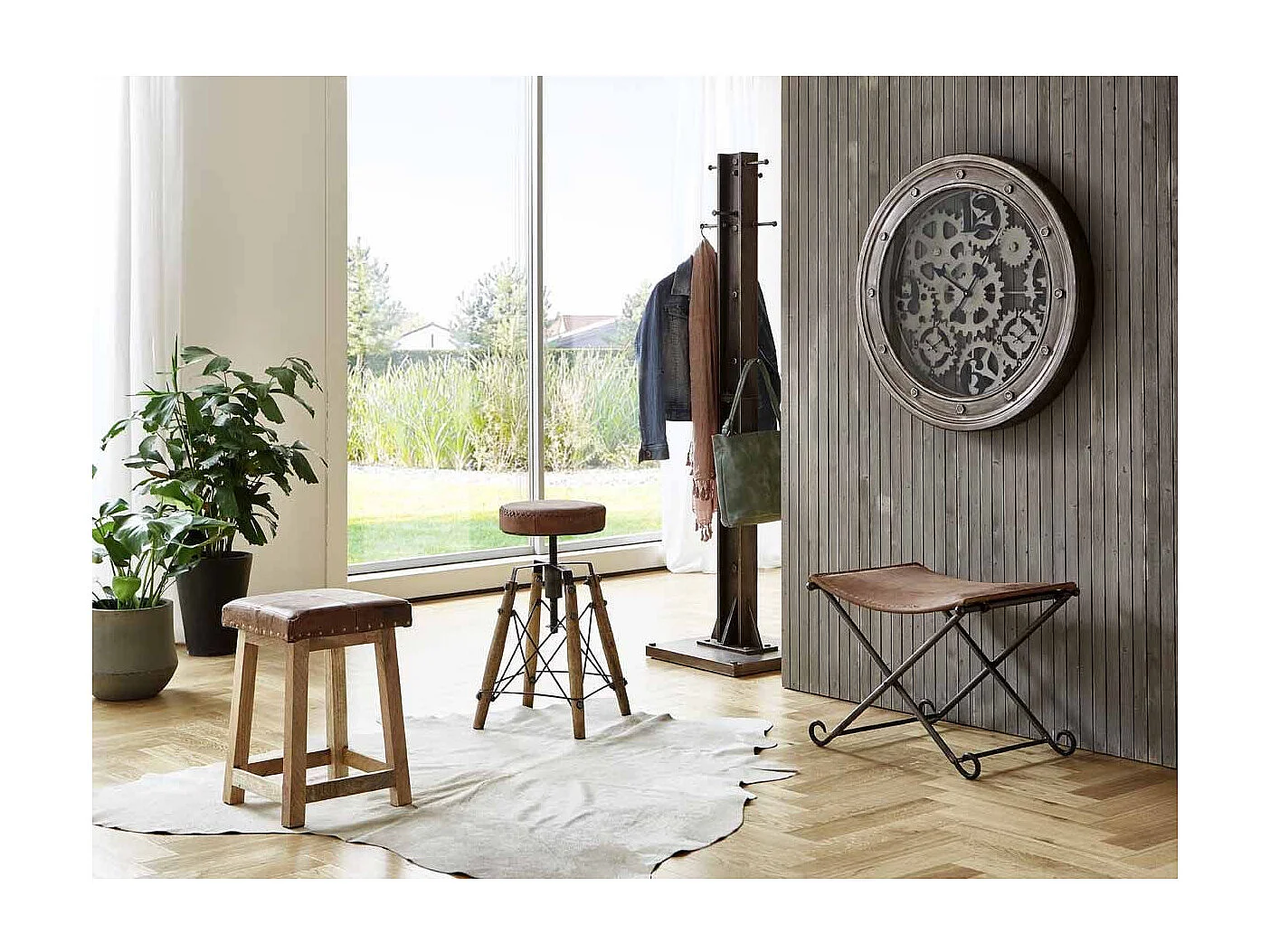 Tabouret Pliable en Cuir "Rodéo" 58cm Marron