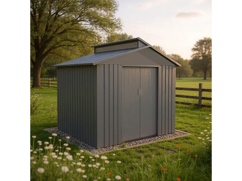 Casetta da giardino in metallo con lucernario - LEGNO VECCHIO - 5,4 m²