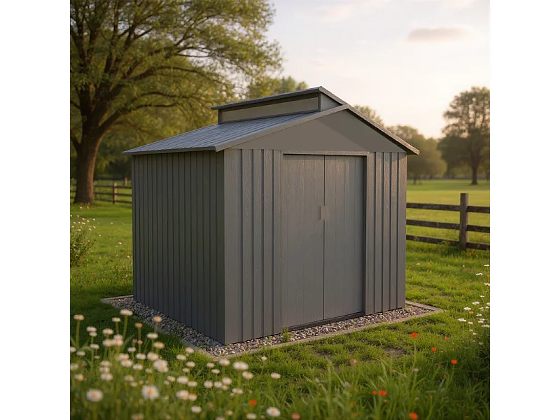 Casetta da giardino in metallo con lucernario - LEGNO VECCHIO - 5,4 m²
