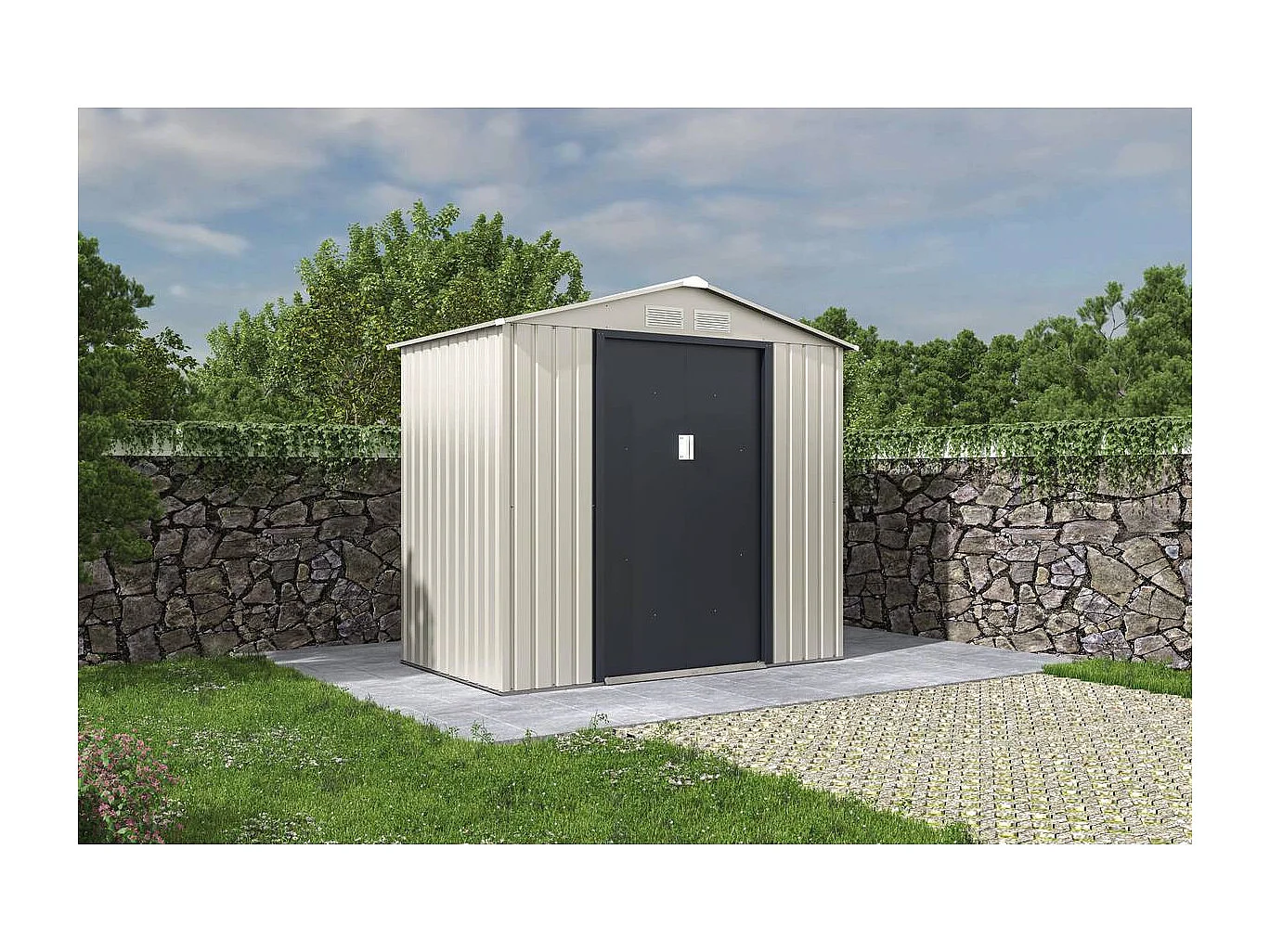 Abri de jardin métal "Nebraska" - 2.71 m² - Beige/gris anthracite