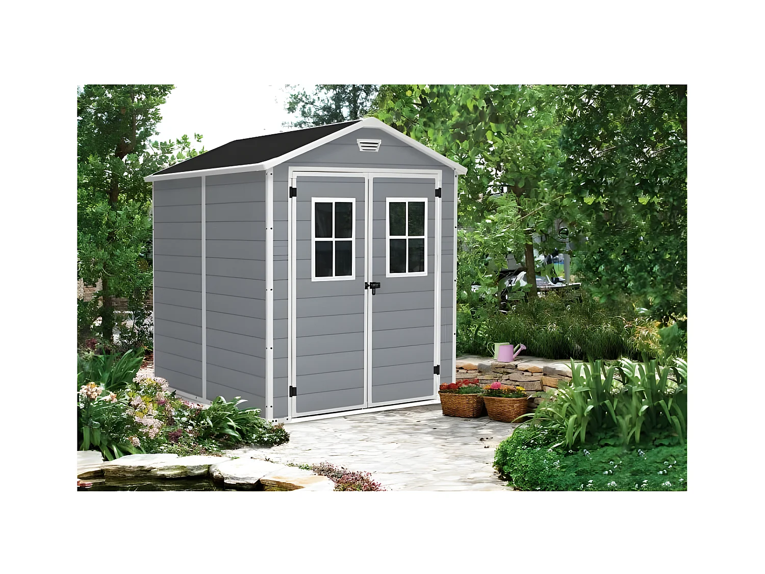 Abrigo de Jardim em Resina Premium 86 DD - 4,40m² - Cinza/Branco