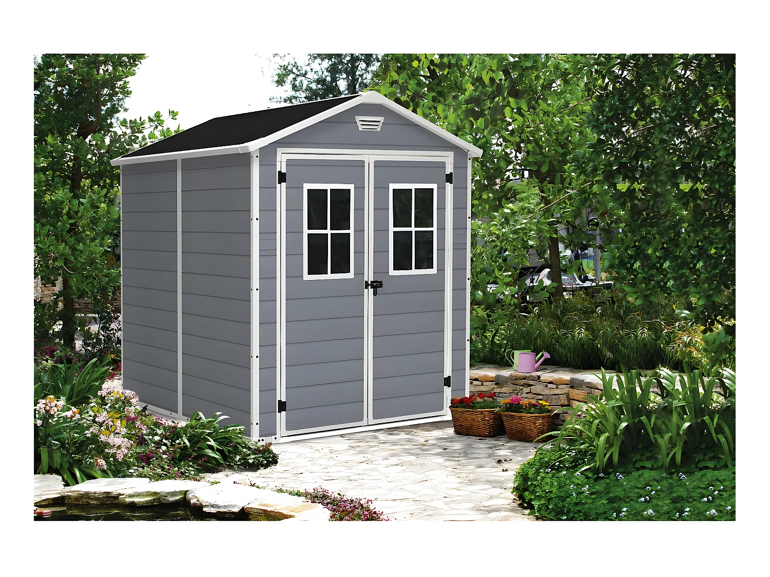 Caseta de jardín de resina "Premium 86 DD" - 4,40m² - 186 x 237 x 227 cm- Gris/Blanco