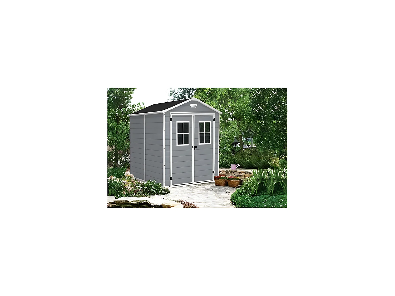 Caseta de jardín de resina "Premium 86 DD" - 4,40m² - 186 x 237 x 227 cm- Gris/Blanco