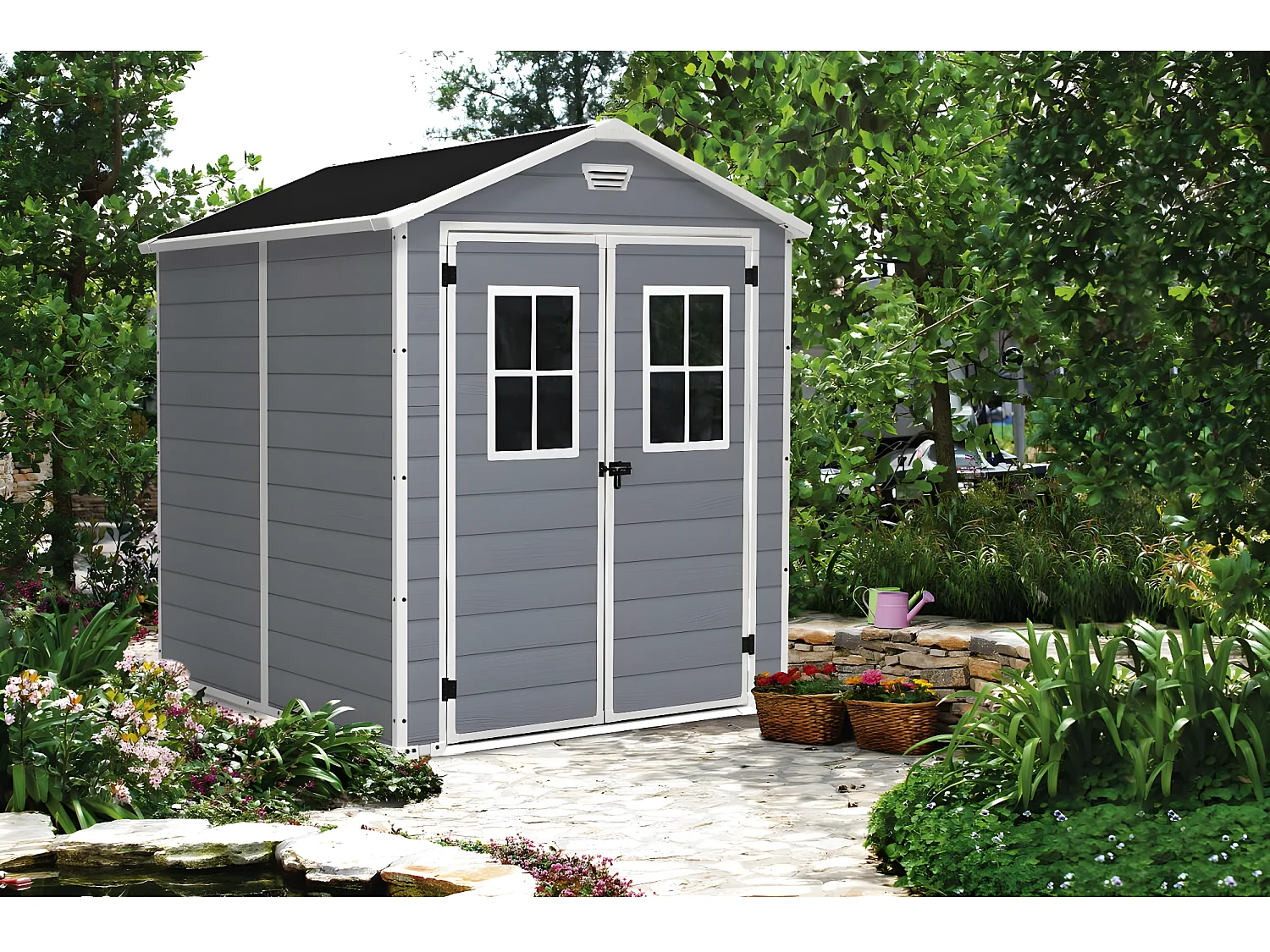 Abri jardin résine "Premium 86 DD" - 4,40m² - 186 x 237 x 227 cm- Gris/Blanc