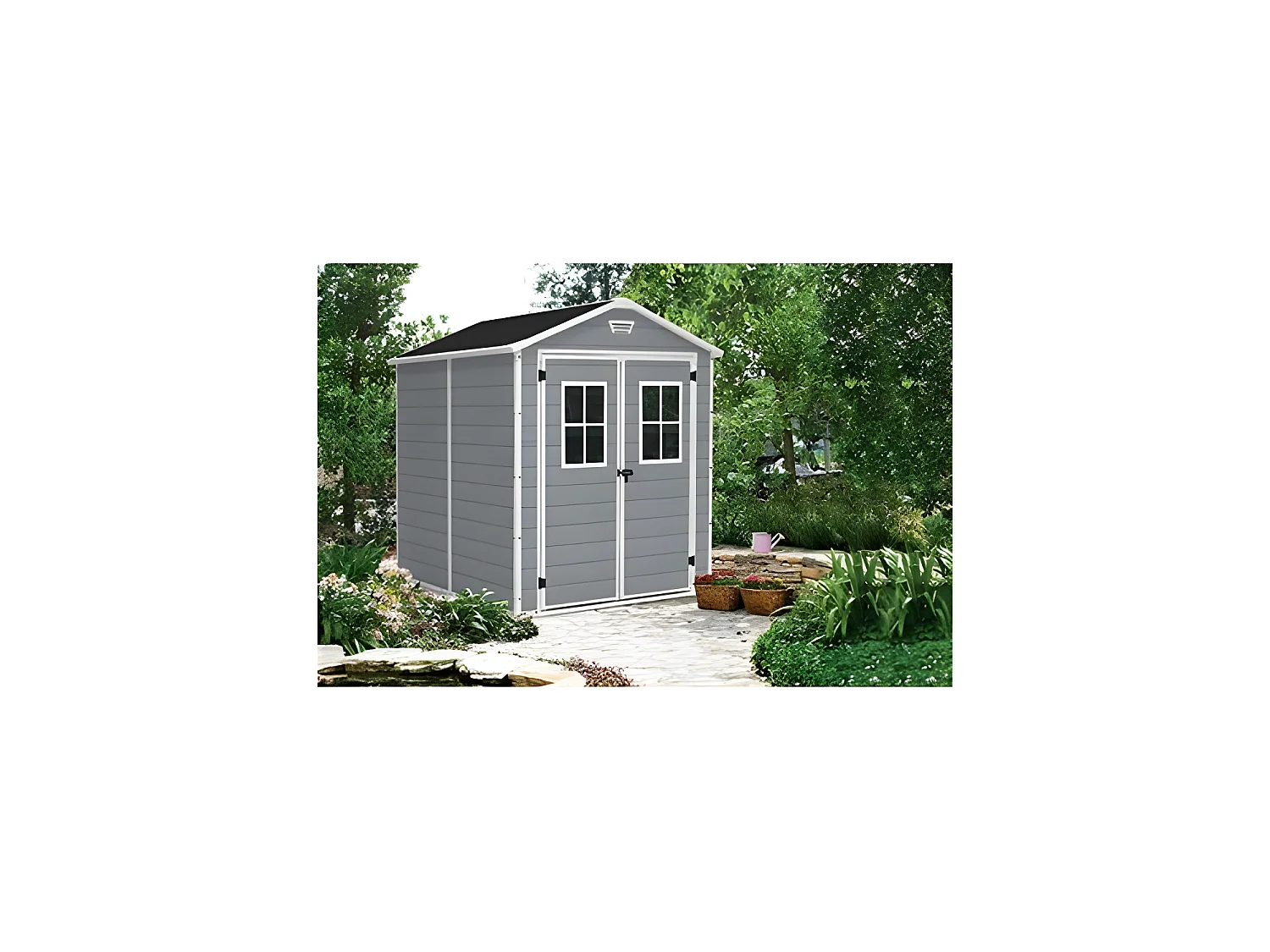 Abri jardin résine "Premium 86 DD" - 4,40m² - 186 x 237 x 227 cm- Gris/Blanc