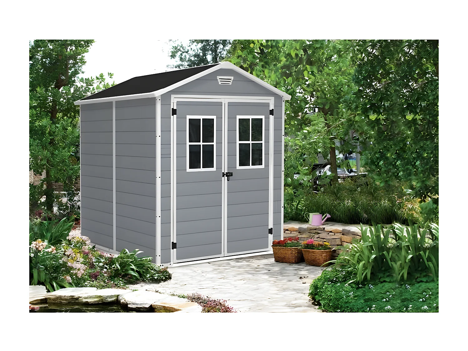 Abri jardin résine "Premium 86 DD" - 4,40m² - 186 x 237 x 227 cm- Gris/Blanc