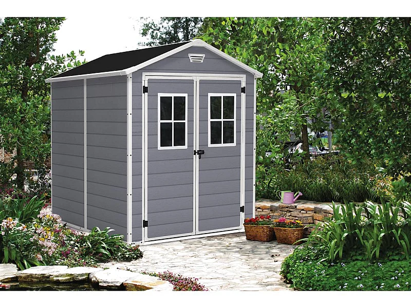 Abri jardin résine "Premium 86 DD" - 4,40m² - 186 x 237 x 227 cm- Gris/Blanc