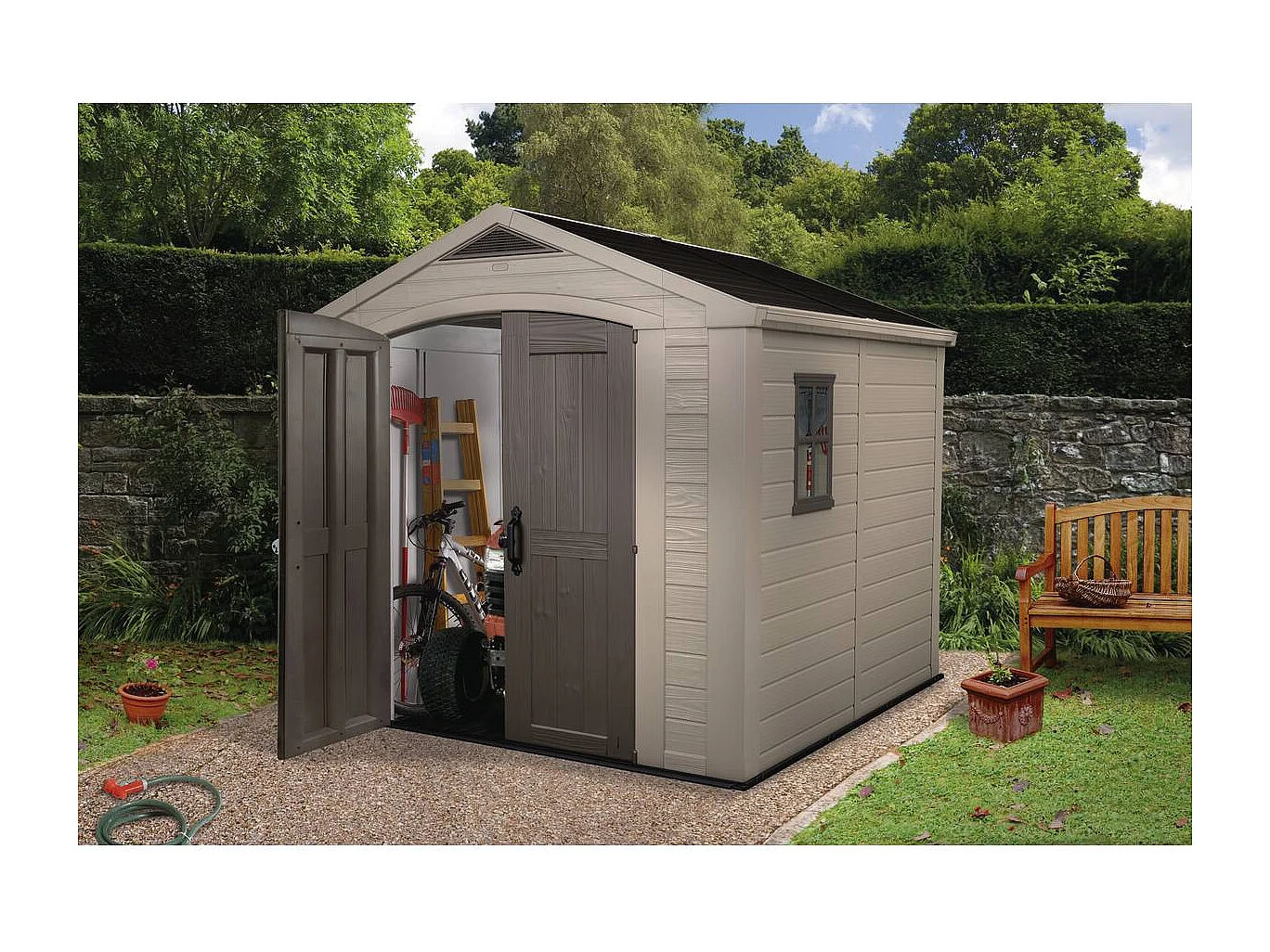 Abri jardin résine "Sydney 88" - 6.5 m² - 256.5 x 255 x 243 cm - Marron et beige