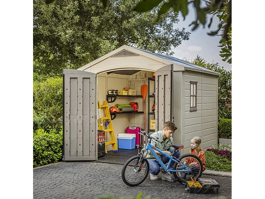 Abri jardin résine "Sydney 88" - 6.5 m² - 256.5 x 255 x 243 cm - Marron et beige