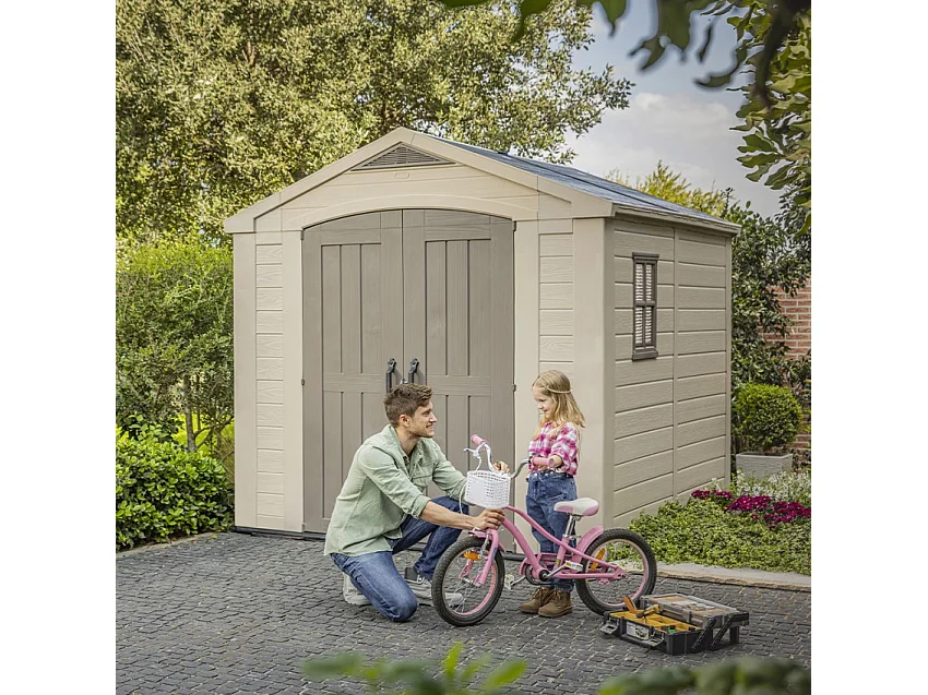 Abri jardin résine "Sydney 88" - 6.5 m² - 256.5 x 255 x 243 cm - Marron et beige