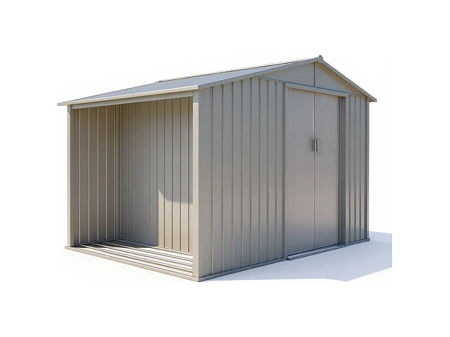 Casetta da giardino in metallo con portalegna integrato – Effetto Legno Invecchiato - 5,3 m²
