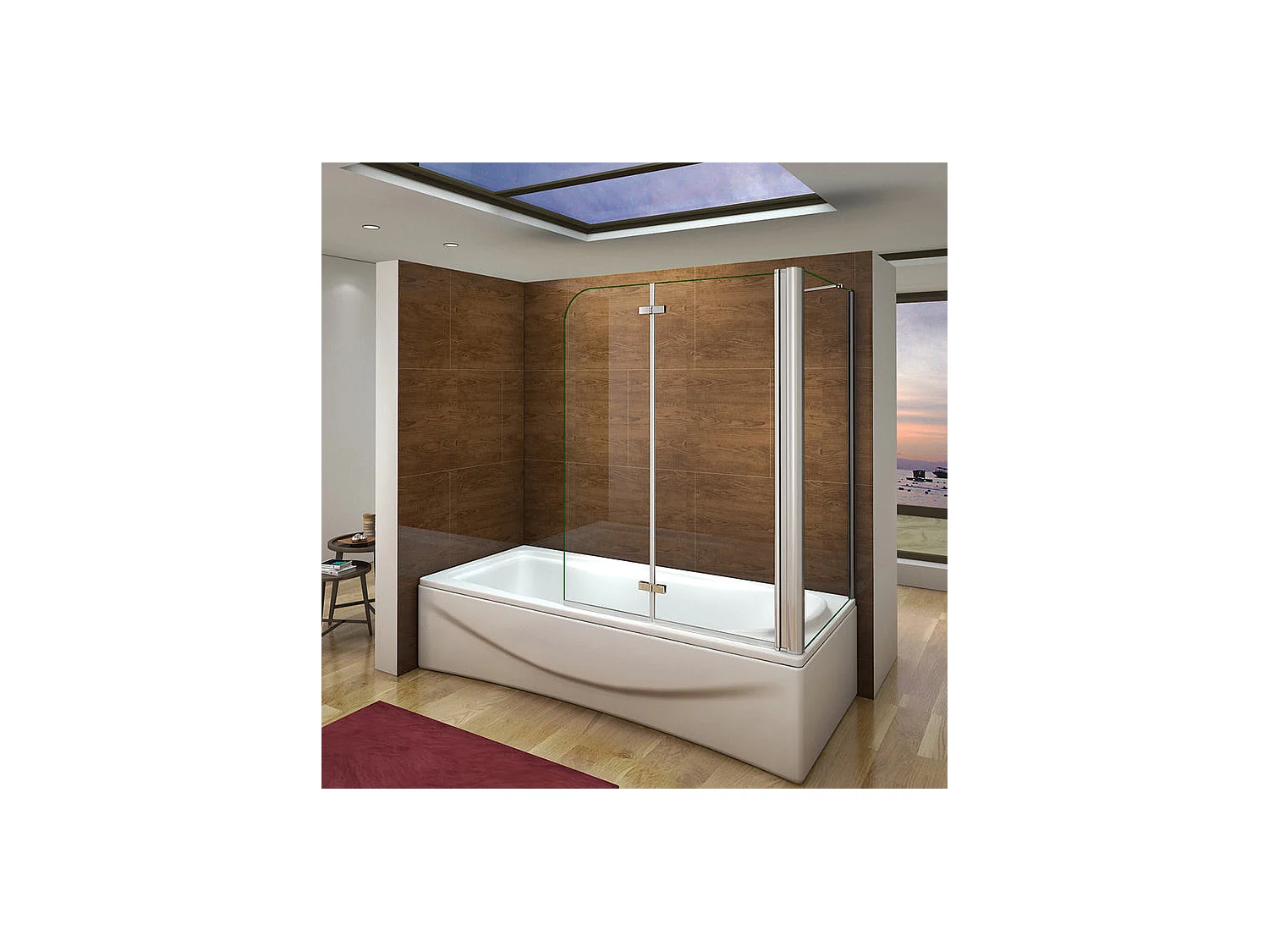 Pare-baignoire pivotant et pliant 100x140cm avec paroi fixe 70x140cm, paroi de baignoire en 6mm verre de sécurité