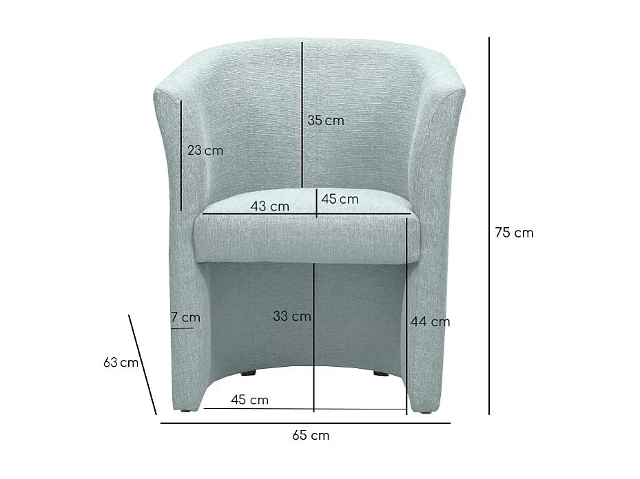 Fauteuil cabriolet en tissu vert d'eau avec accoudoirs - CABRI