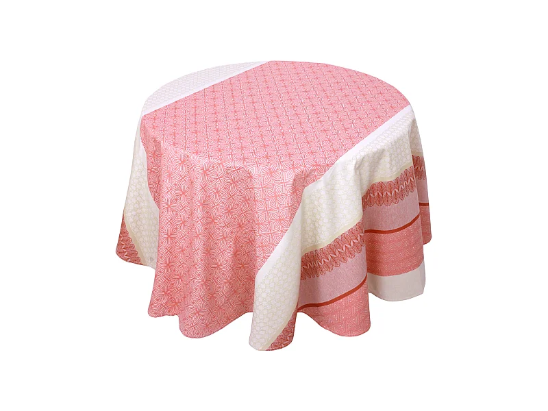 Nappe ronde 170 cm Jacquard coton + enduction acrylique CHARLESTON rouge Corail