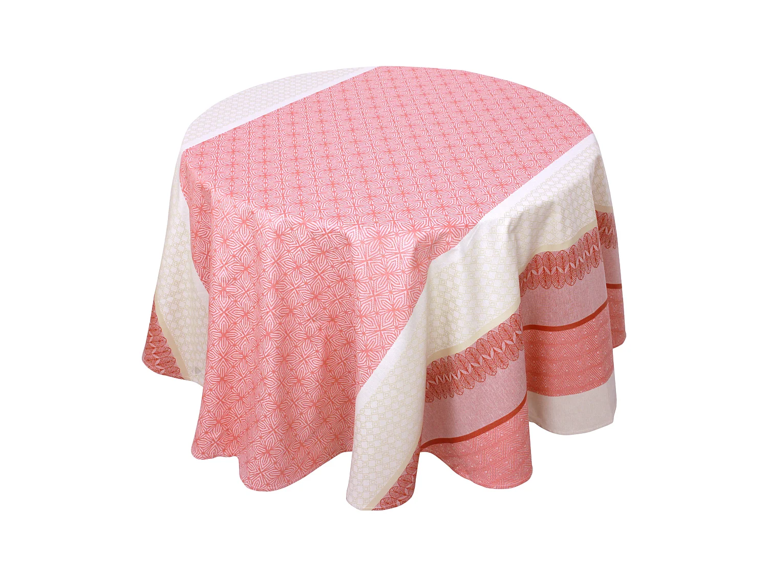 Nappe ronde 170 cm Jacquard coton + enduction acrylique CHARLESTON rouge Corail