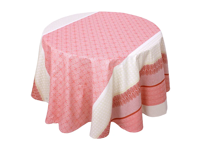 Nappe ronde 170 cm Jacquard coton + enduction acrylique CHARLESTON rouge Corail