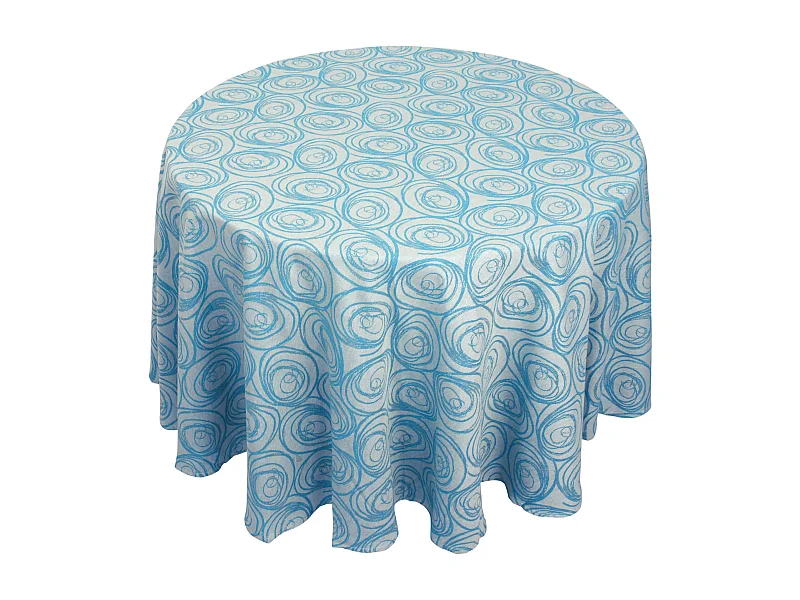 Nappe ronde 180 cm Jacquard coton SPIRALE bleu turquoise