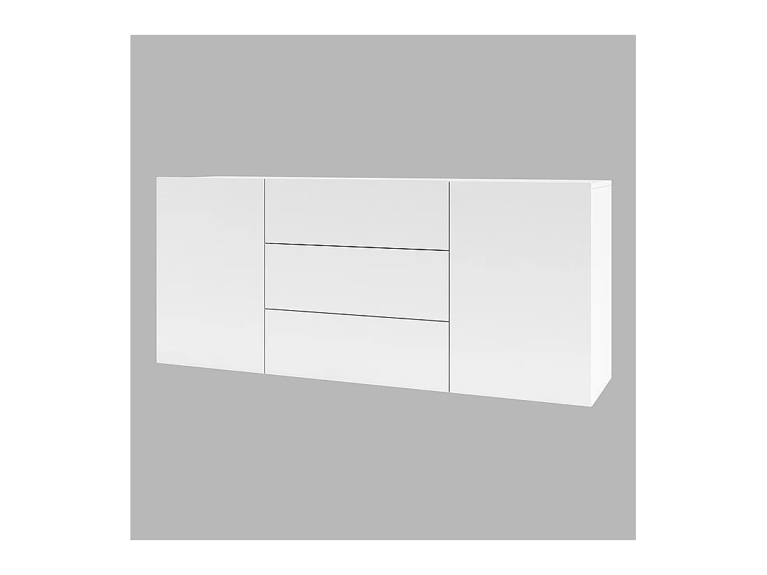 Buffet 140cm coleção EVA com 2 portas e 3 gavetas. Cor branco e carvalho.