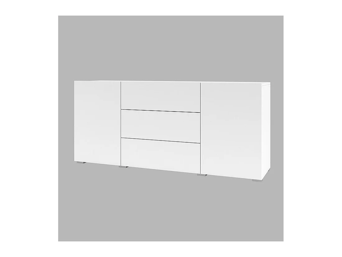 Buffet 140cm coleção EVA com 2 portas e 3 gavetas. Cor branco e carvalho.