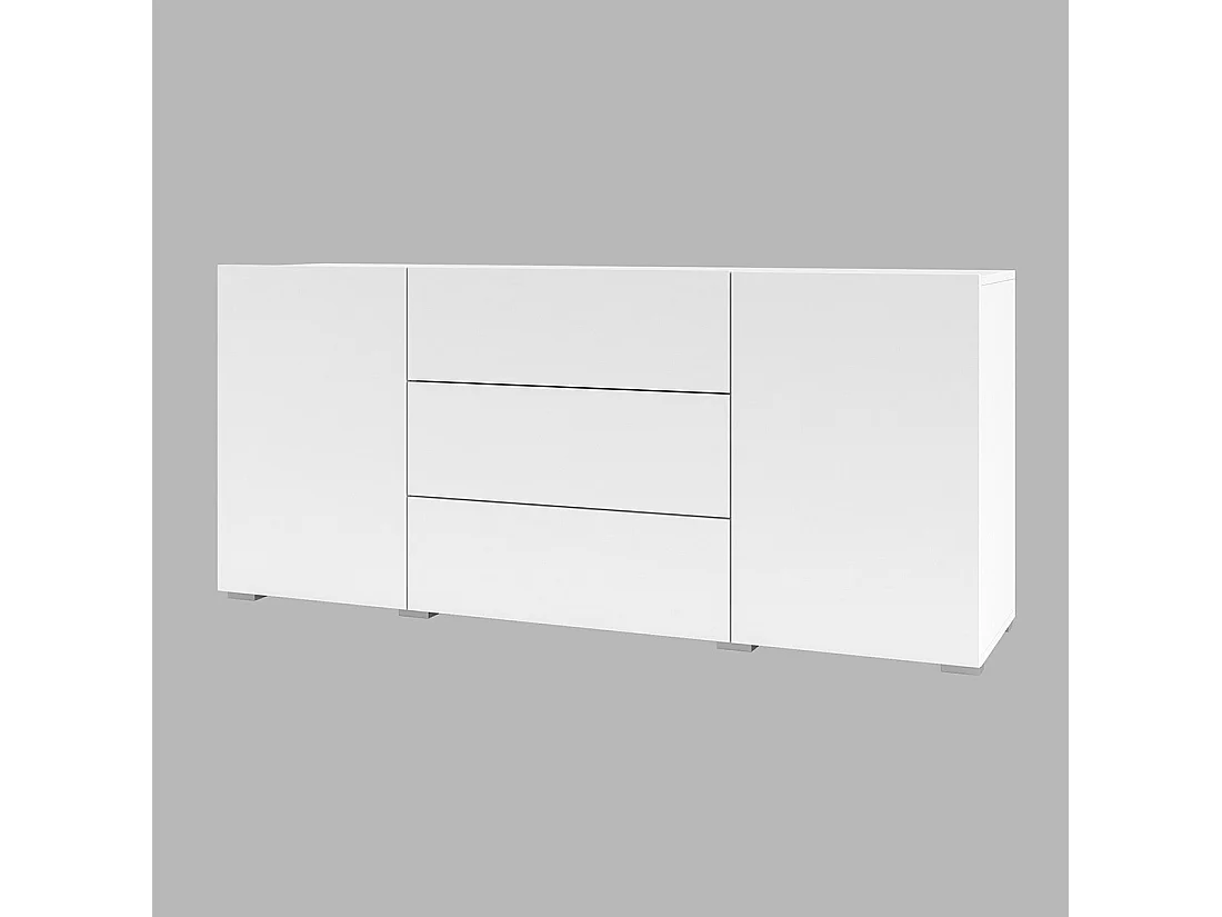 Buffet 140cm, Kollektion EVA, 2 Türen und 3 Schubladen. Farbe Weiß und Eiche.