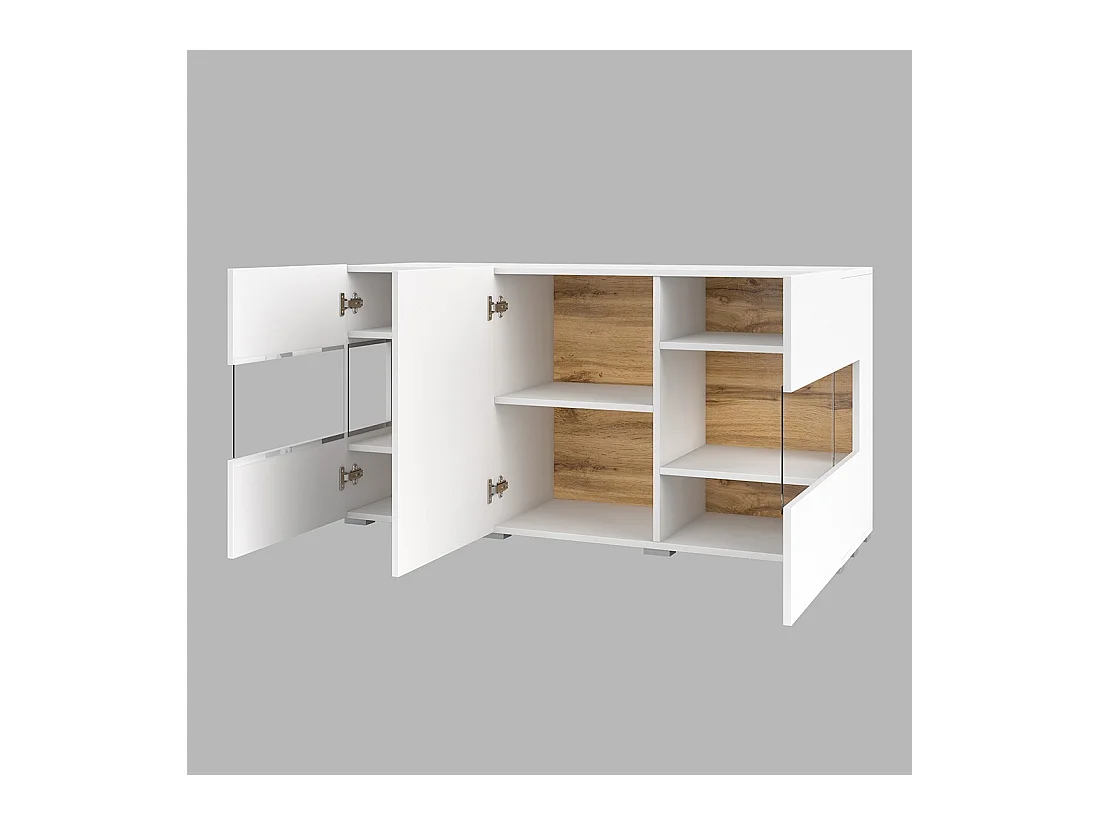 Sideboard 120cm Kollektion EVA mit 3 Türen. Farbe Weiß und Eiche.