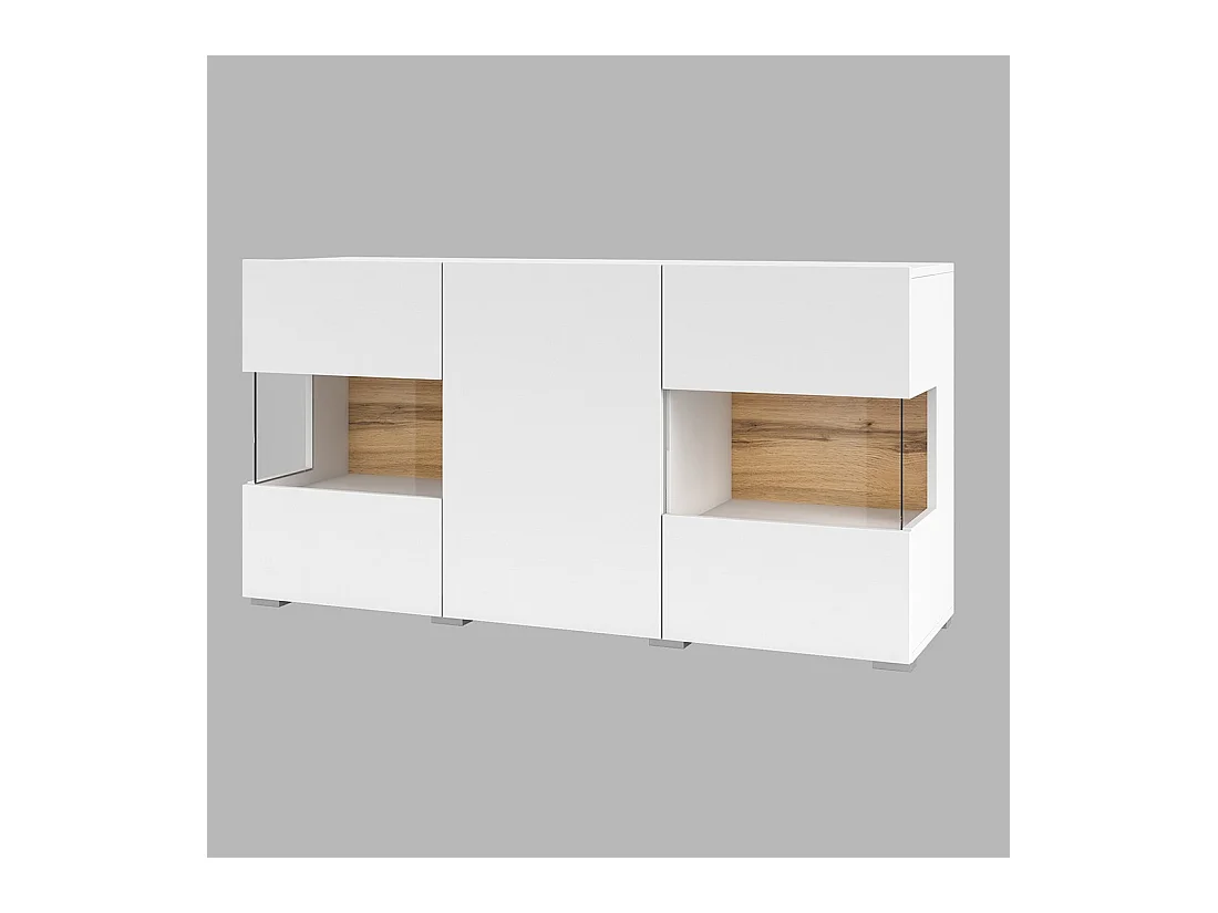 Sideboard 120cm Kollektion EVA mit 3 Türen. Farbe Weiß und Eiche.