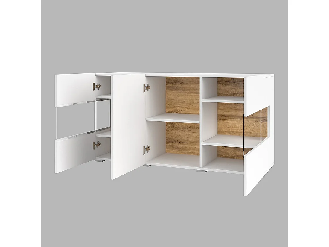 Buffet 120cm collection EVA 3 portes. Couleur blanc et chêne.