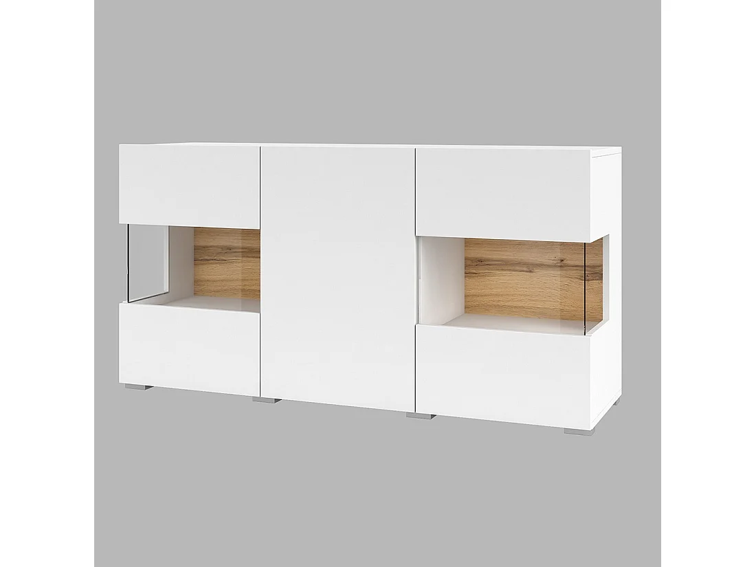 Buffet 120cm collection EVA 3 portes. Couleur blanc et chêne.