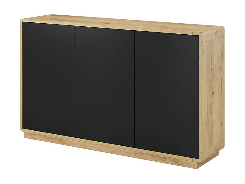 Sideboard mit 3 Türen, Kollektion VILLA. Farbe Eiche und Mattschwarz.