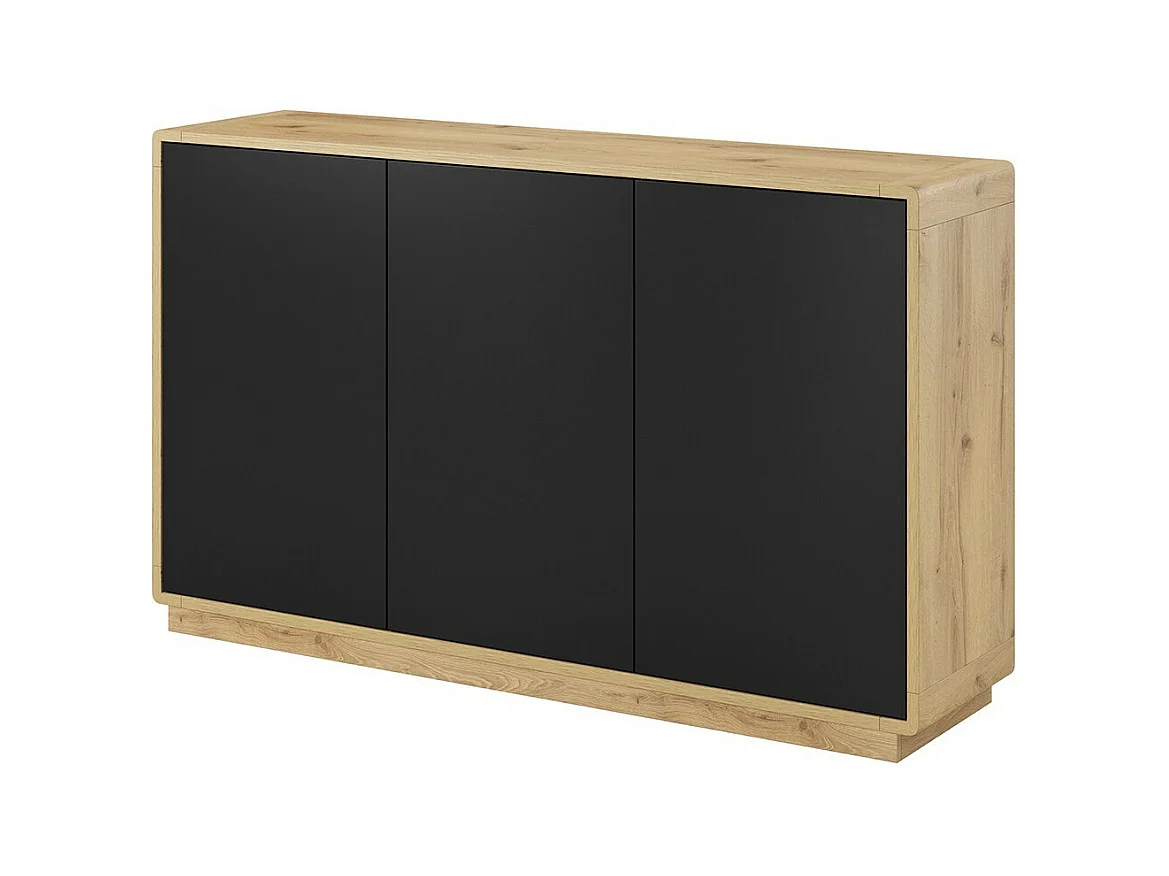Sideboard mit 3 Türen, Kollektion VILLA. Farbe Eiche und Mattschwarz.