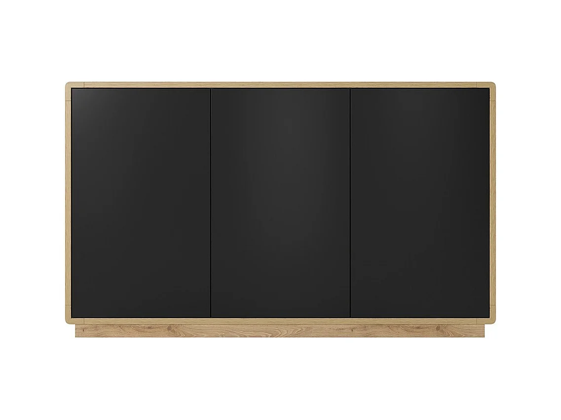 Sideboard mit 3 Türen, Kollektion VILLA. Farbe Eiche und Mattschwarz.