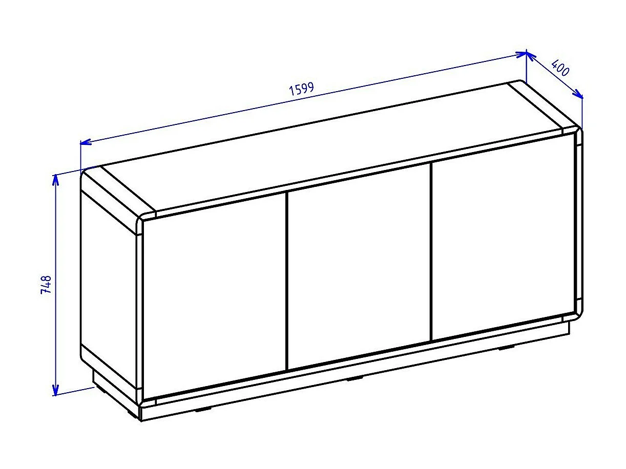 Sideboard mit 3 Türen, Kollektion VILLA. Farbe Eiche und Mattschwarz.