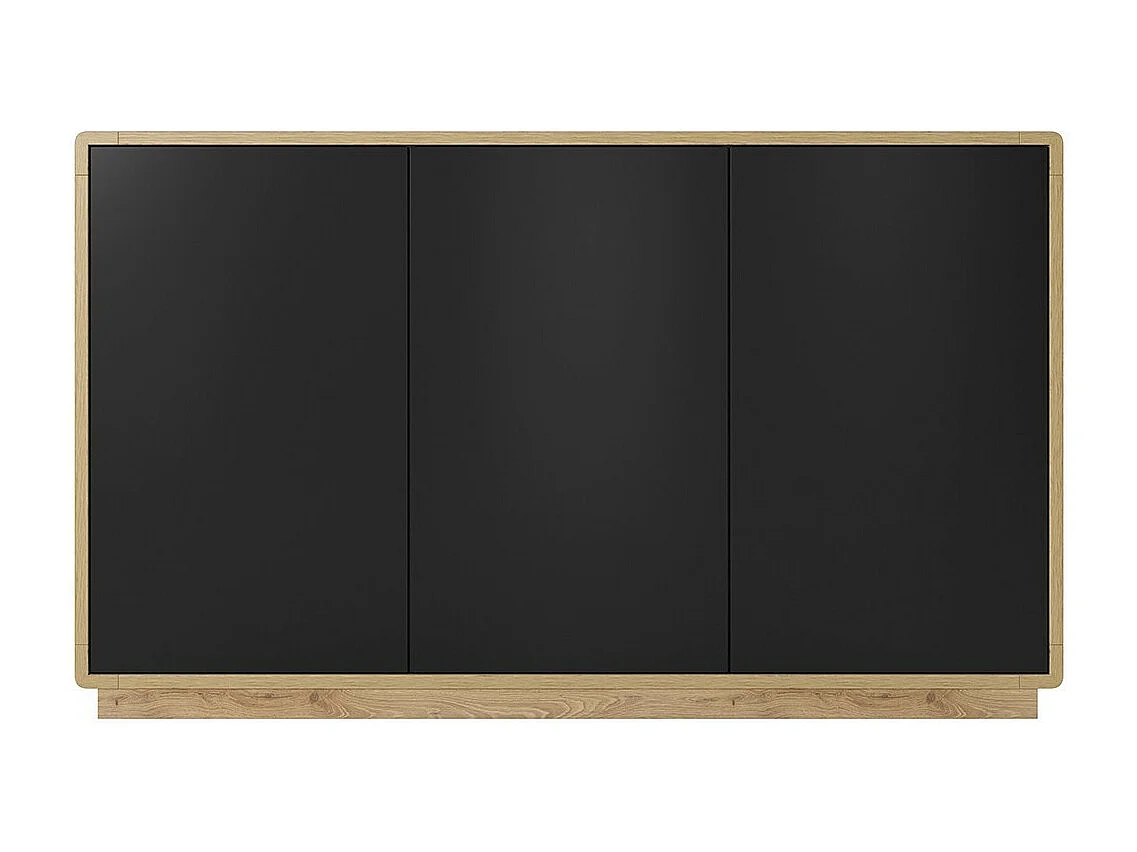 Sideboard mit 3 Türen, Kollektion VILLA. Farbe Eiche und Mattschwarz.