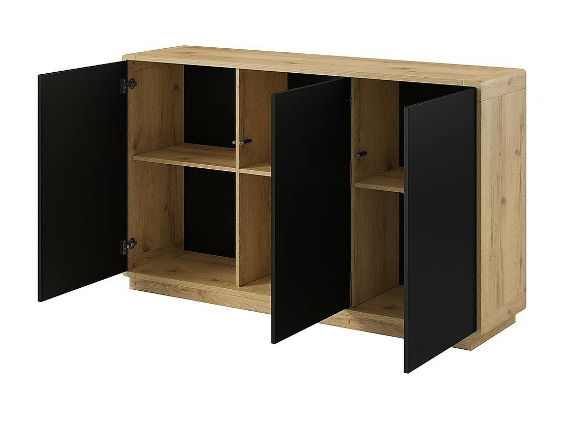 Buffet 3 deuren collectie VILLA. Kleur eiken en mat zwart.