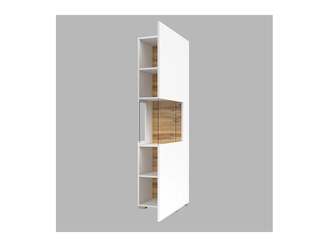 Vitrine mit 1 teilweise verglasten Tür, Kollektion EVA. Farbe Weiß und Eiche.